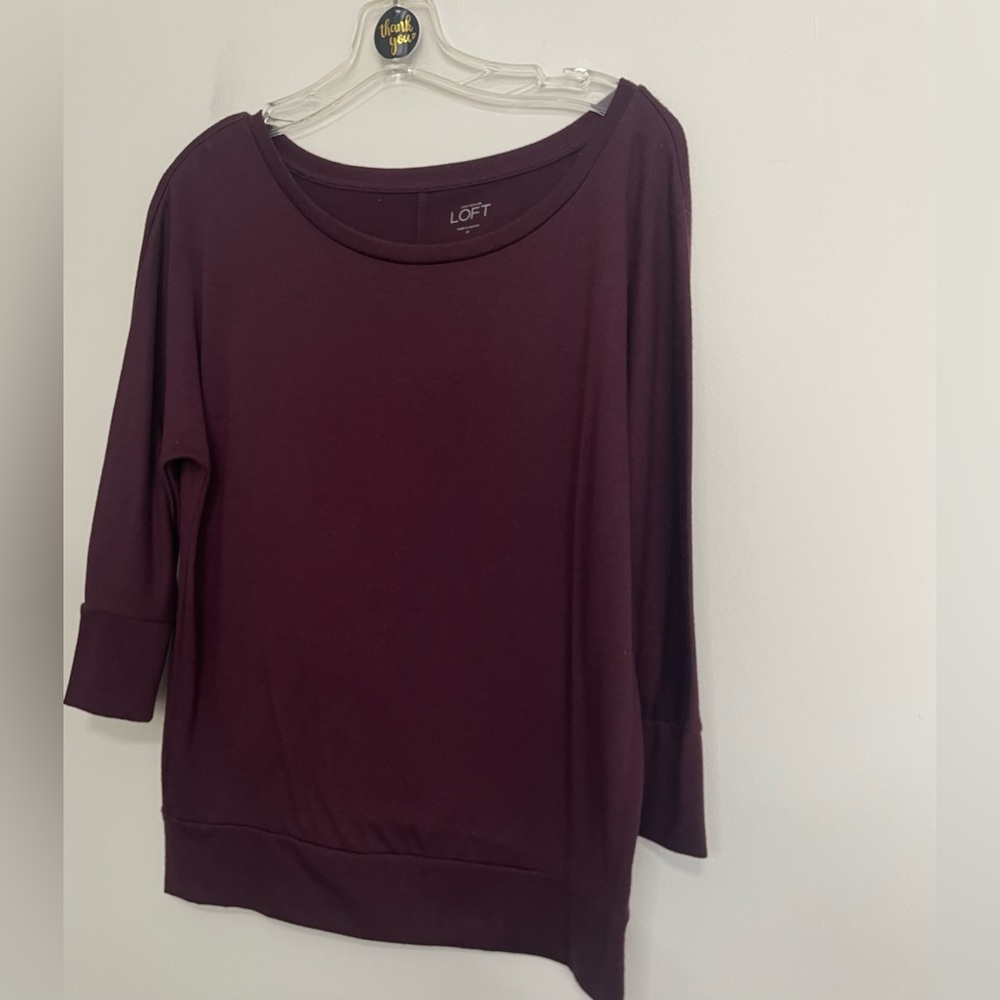 LOFT Women's Plum Scoop Neck 3/4  Sleeve‎ Top~ Size Medium ~ Weekender